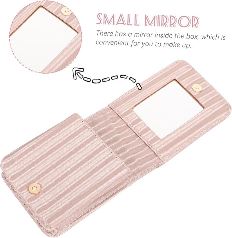 Mini Lipstick Case with Mirror Portable Makeup Pouch Travel Organizer Cosmetic Bag Black - Image 4